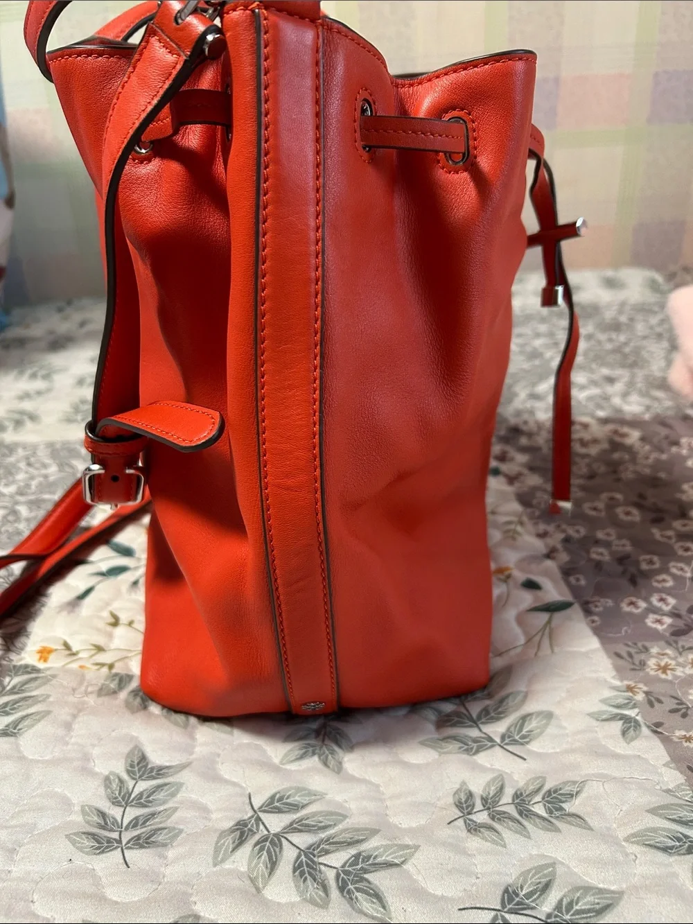 Tory Burch Orange Leather Drawstring Shoulder Bag